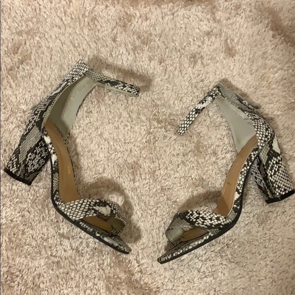 grey snakeskin block heel